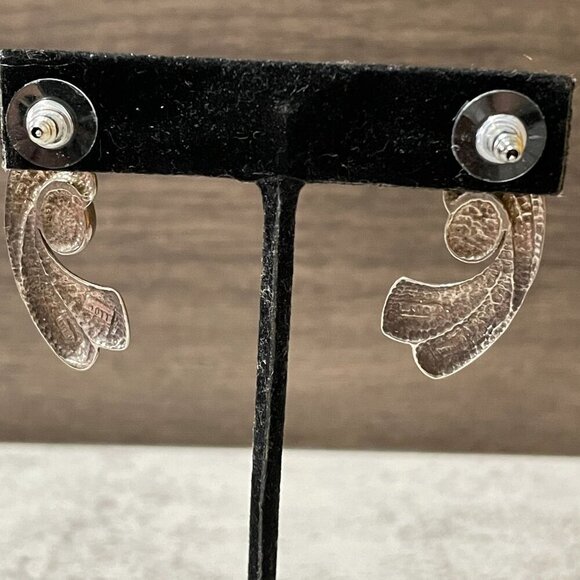 Vintage Azurite 8g Sterling Silver Handmade Signed Curved Pierced Earrings 1.5" - Picture 5 of 6